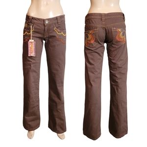 NWT Y2K Miss Sixty Embroidered Brown Jeans Low Rise Boot Cut size 28